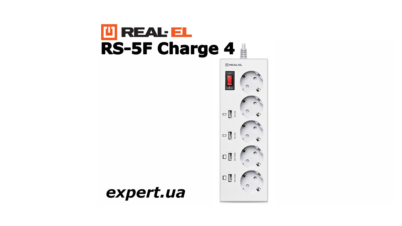 HiTech.Expert о REAL-EL RS-5F Charge 4 – мощный сетевой фильтр с четырьмя USB-портами