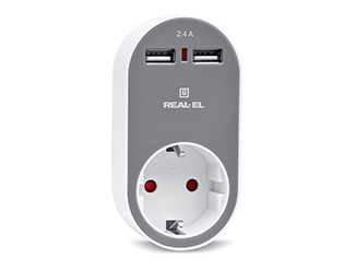 Зарядний USB-пристрій з розеткою REAL-EL CS-20